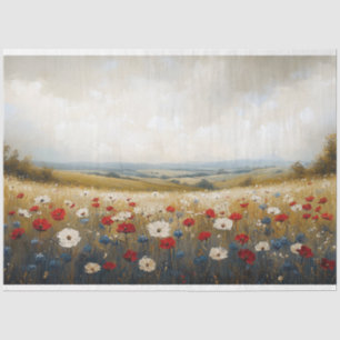 Red White and Blue Wildflowers Decoupage Tissue Paper