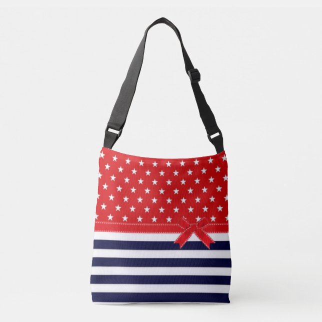 Red White and Blue with White Stars & Stripes Crossbody Bag (Front)