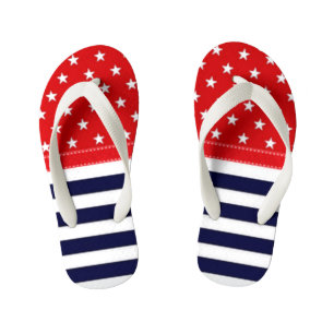 Red White and Blue with White Stars & Stripes Kid's Thongs