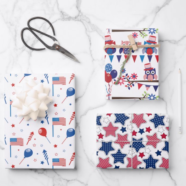 Red White And Blue Wrapping Paper Sheet (Front)
