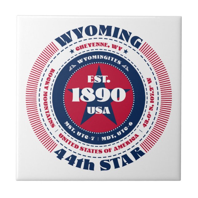 Red, White, and Blue Wyoming Ceramic Tile (Front)