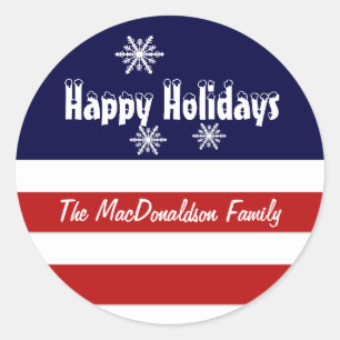 Red white and blue Xmas holidays Classic Round Sticker