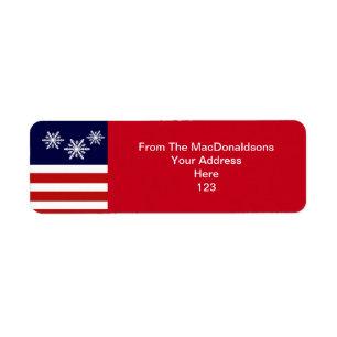 Red white and blue Xmas snowflake Return Address Label