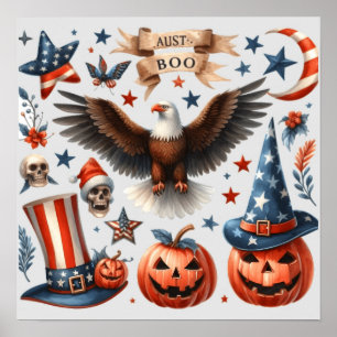 Red, White, and Boo!: A Patriotic Halloween Design Poster