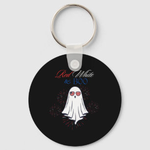 Red White And Boo Ghost 4th Of July Independence D Key Ring