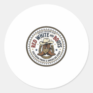 Red White And Boots Patriotic Patriotic Southern C Classic Round Sticker