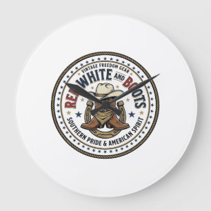 Red White And Boots Patriotic Patriotic Southern C Large Clock