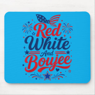 Red White And Boujee Patriotic Usa Bow Women Girl Mouse Pad