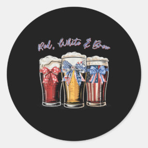 Red White And Brew 4th Of July Beer Merica Bow Usa Classic Round Sticker