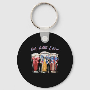 Red White And Brew 4th Of July Beer Merica Bow Usa Key Ring