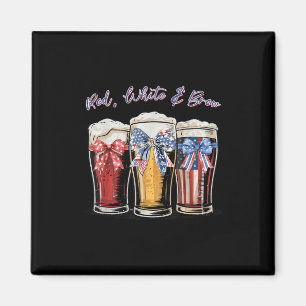 Red White And Brew 4th Of July Beer Merica Bow Usa Magnet
