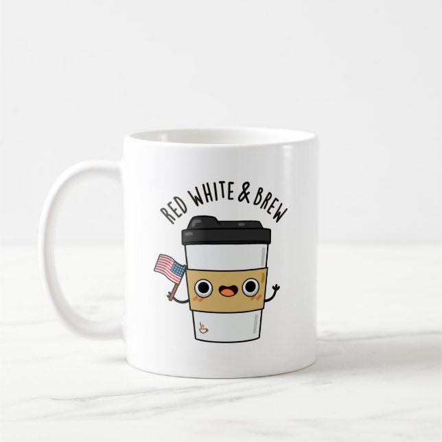Red White And Brew Funny American Flag Coffee Pun Coffee Mug (Left)