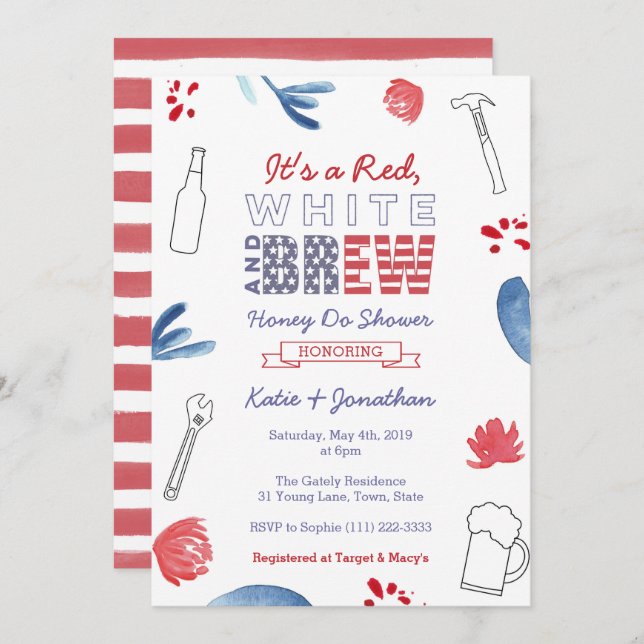 Red White and Brew Honey Do or Couples Shower Invitation (Front/Back)