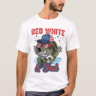 Red White And Bruh Tee, Funny Fishing 4th of July  T-Shirt