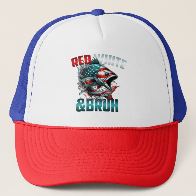 red white and bruh trucker hat (Front)