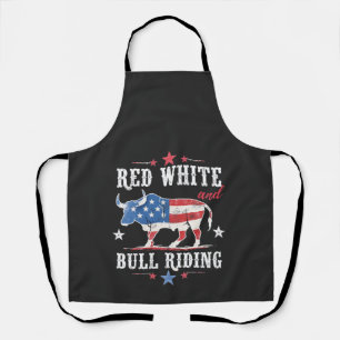 Red White and Bull Riding American Cowboys  Apron