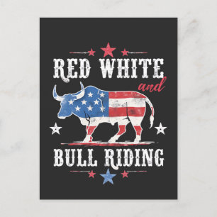 Red White and Bull Riding American Cowboys  Holiday Postcard
