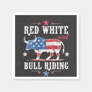 Red White and Bull Riding American Cowboys  Napkin