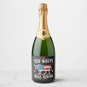 Red White and Bull Riding American Cowboys  Sparkling Wine Label