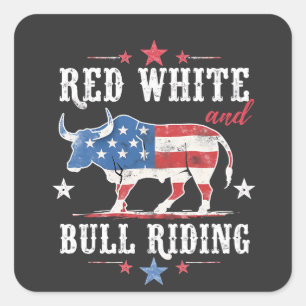 Red White and Bull Riding American Cowboys  Square Sticker
