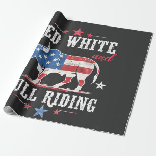 Red White and Bull Riding American Cowboys Wrapping Paper