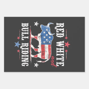 Red White and Bull Riding American Cowboys Wrapping Paper Sheet
