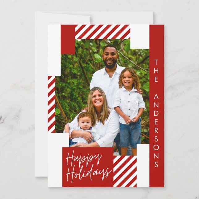 red white and candy cane colourful christmas photo holiday card (Front)