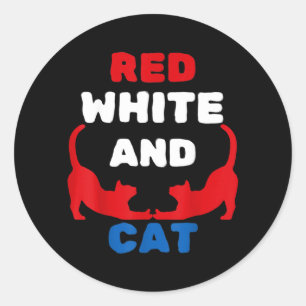Red White And Cat Patriotic Funny Cat Aamerican Classic Round Sticker