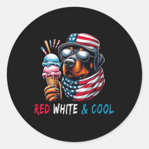 Red White And Cool Dog Ice Cream 4th Of July  Classic Round Sticker