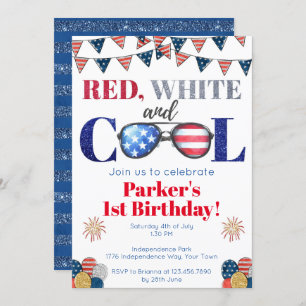 Red White and Cool Fourth of July Birthday Invitation
