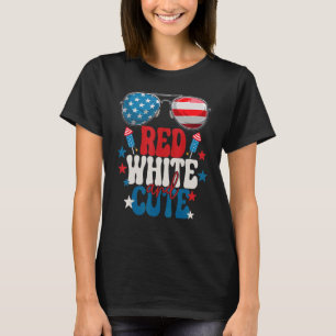 Red White And Cute Sunglasses Firework 4th Of July T-Shirt