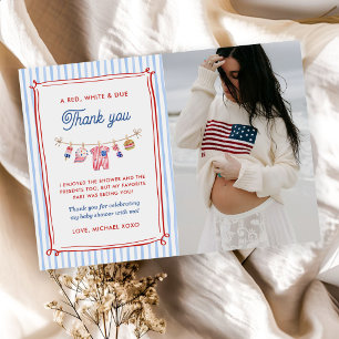 Red, White and Due 4th July Baby Shower Photo Thank You Card