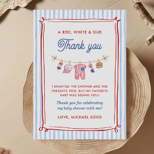 Red, White and Due 4th July Baby Shower Thank You Card