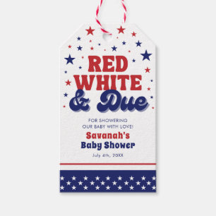 Red, White and Due 4th July Patriotic Baby Shower Gift Tags