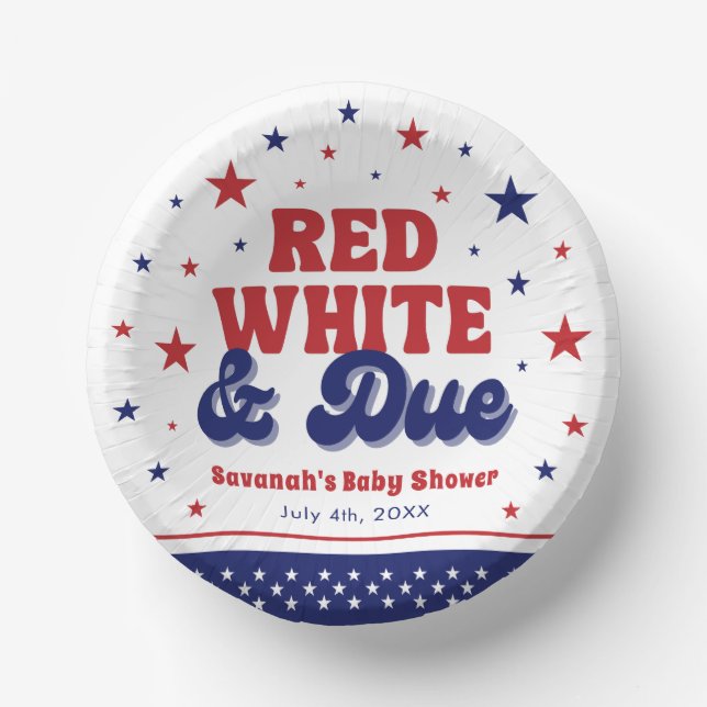 Red, White and Due 4th July Patriotic Baby Shower  Paper Plate (Front)