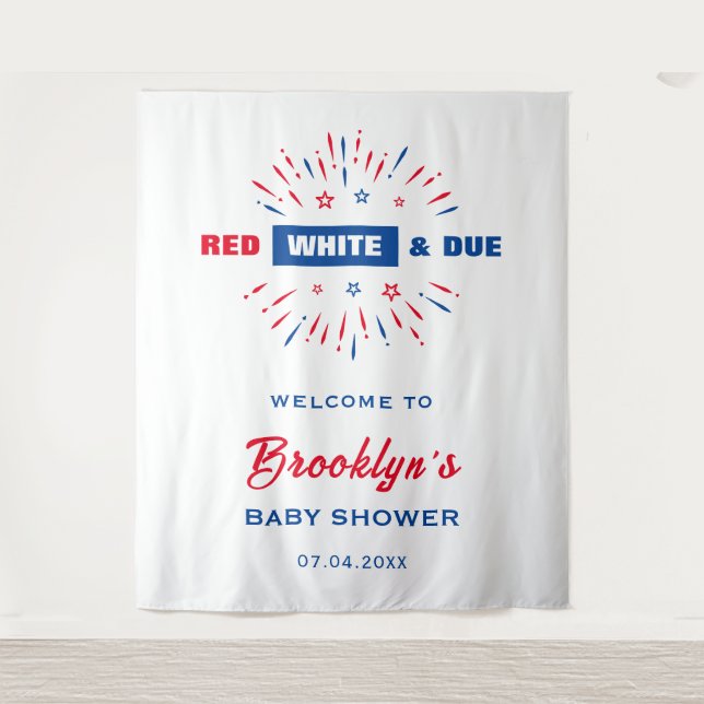 Red White And Due 4th Of July Baby Shower Backdrop Tapestry (Front)