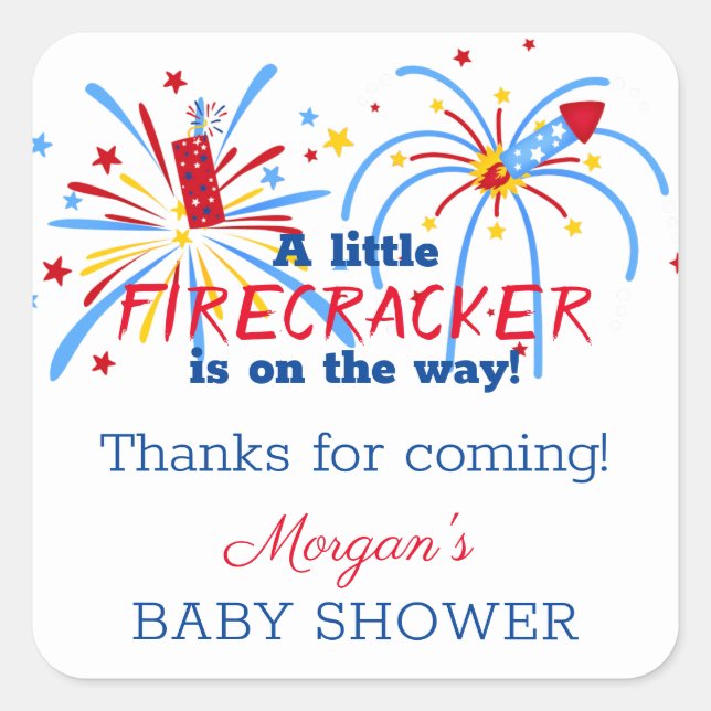 Red White and Due 4th of July Baby Shower Favours Square Sticker (Front)