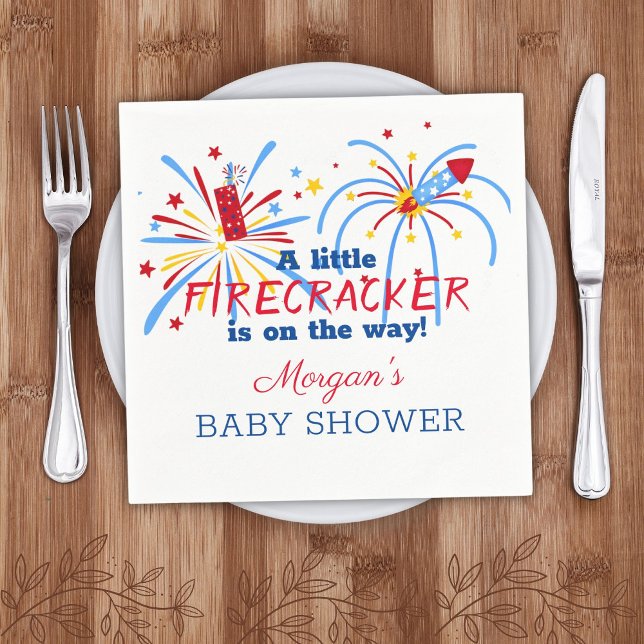 Red White and Due 4th of July Baby Shower Napkin (Creator Uploaded)