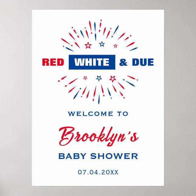 Red White And Due 4th Of July Baby Shower Welcome Poster (Front)
