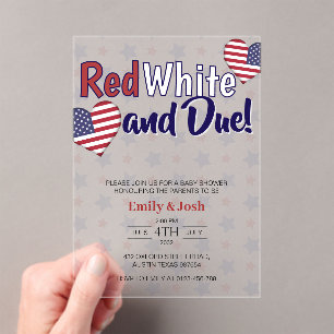 Red White and Due 4th of July Co ed Baby Shower Acrylic Invitations