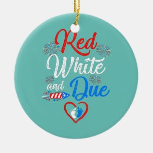 Red White And Due 4Th Of July Pregnancy Ceramic Ornament