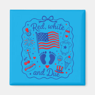 Red White And Due 4th Of July Pregnancy Reveal Magnet