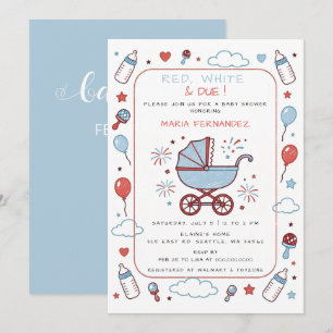 Red White and Due 4th of July Summer Baby Shower Invitation