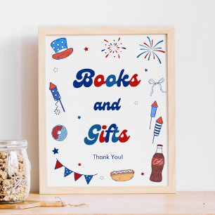 Red White and Due Baby Shower Books and Gifts Poster