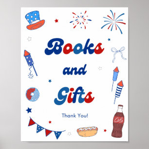 Red White and Due Baby Shower Books and Gifts Poster
