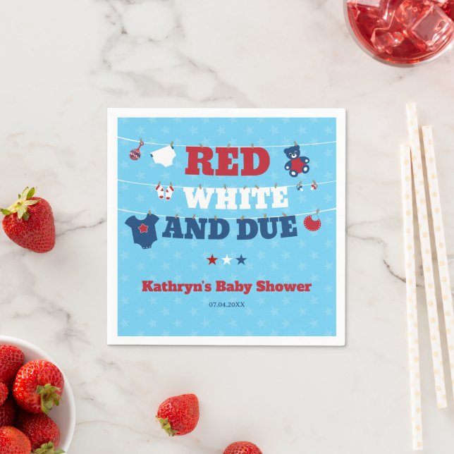 Red White and Due Baby Shower Clothesline July 4th Napkin (Insitu)