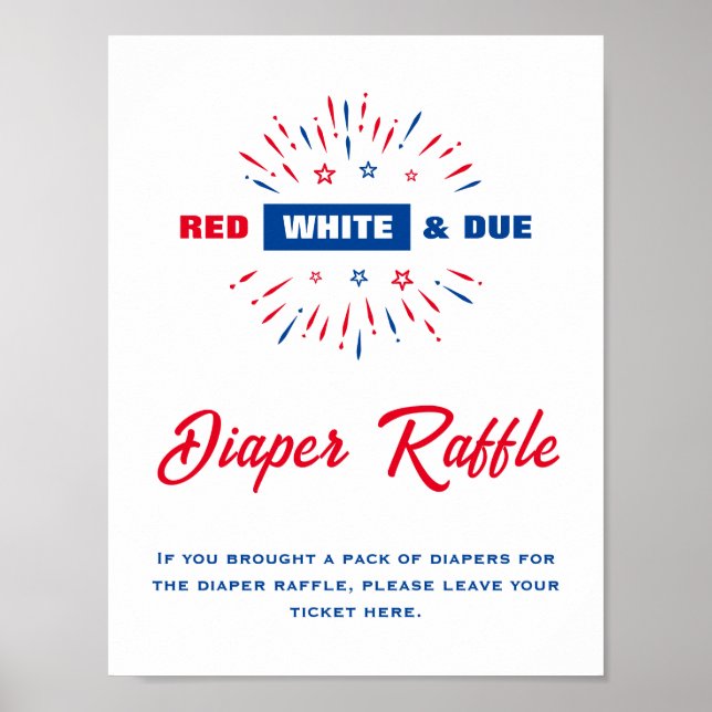 Red White And Due Baby Shower Diaper Raffle Sign (Front)