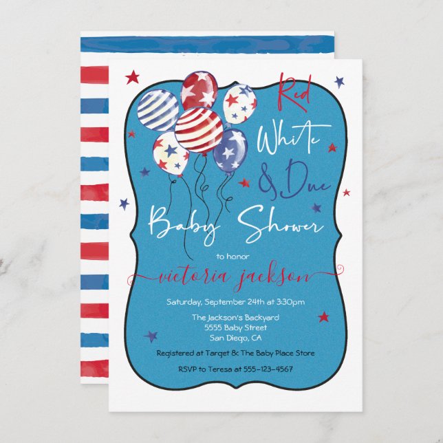 Red White and Due Baby Shower Invitation (Front/Back)