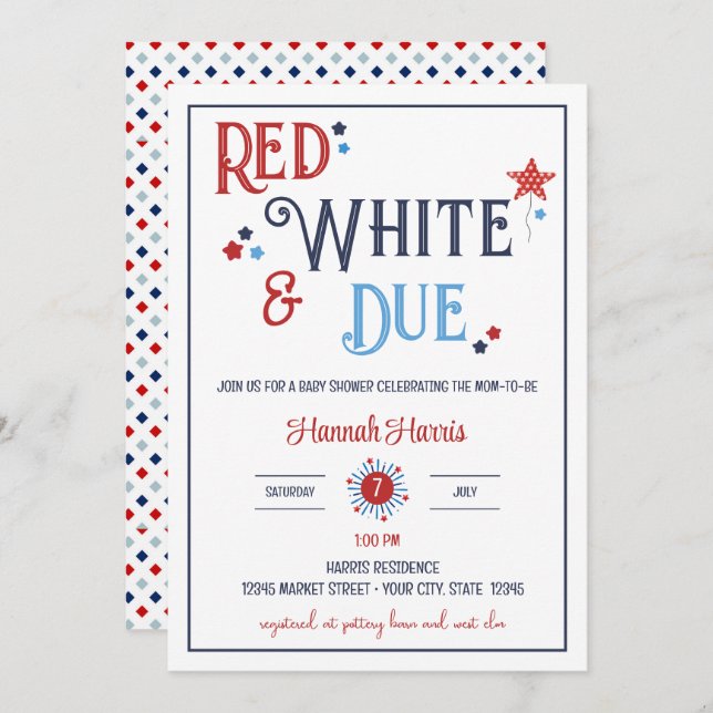 Red White and Due Baby Shower Invitation (Front/Back)