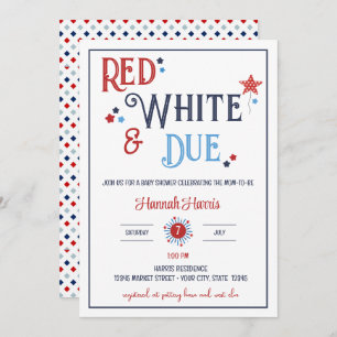 Red White and Due Baby Shower Invitation